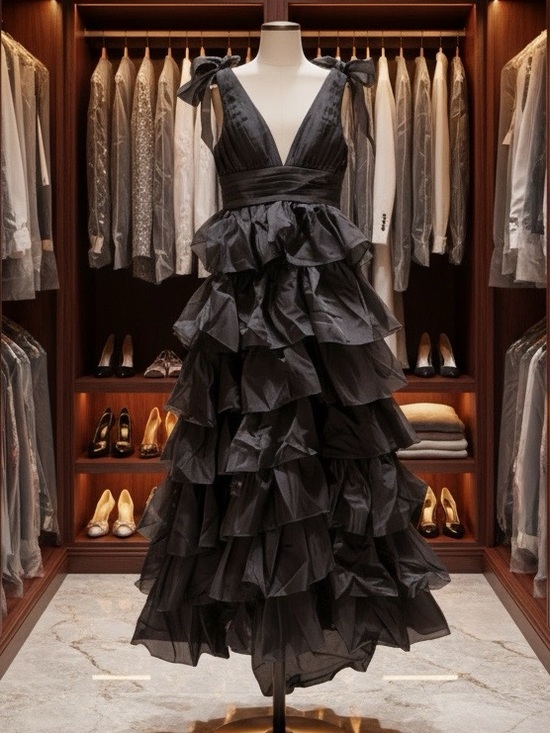 gothic Dresses & Skirts - Ceremony Gown – Gothic Ruffle Dress with Slit & Bows” NWOT-Small